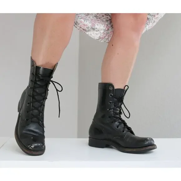 1960's Vintage Military Combat Boots ~ Women's 6 to 6-1/2 (6.5) Narrow ~ Men's 5 - Picture 2 of 10